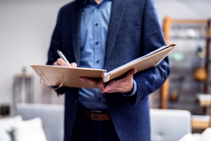 home inspector checking a living room during pre listing home inspection cape coral fl